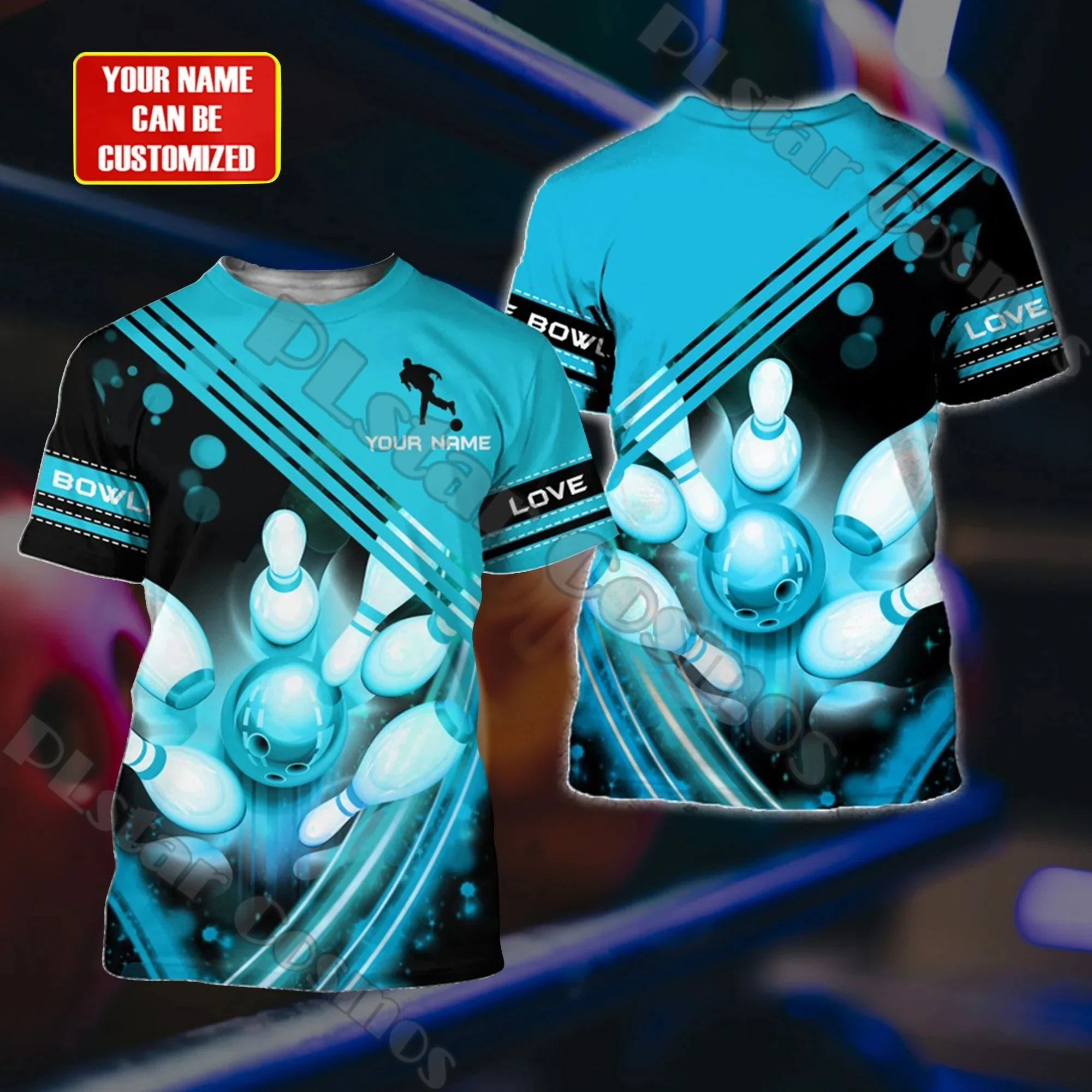 PLstar Cosmos Sommer Neuestes Herren-T-Shirt mit individuellem Namen, Bowling, 3D-gedruckt, Unisex, lässiges T-Shirt, Geschenk für Bowlingspieler DT202 – Detail 16
