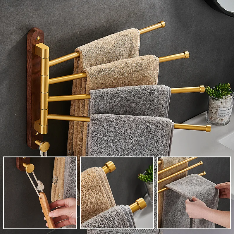 Walnut Bathroom Towel Rack Rotating Multi-pole Space Aluminium Towel Bar Bathroom Towel Rack Kitchen Towel Holder