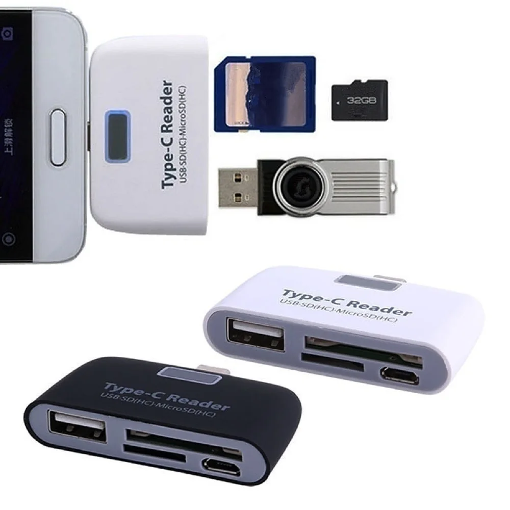 카드 리더기 스마트 4 In 1 노트북 PC 내구성 전화 TF 마이크로 USB 충전 포트가 있는 마이크로 SD USB 3.1 범용 유형 C 어댑터 OTG