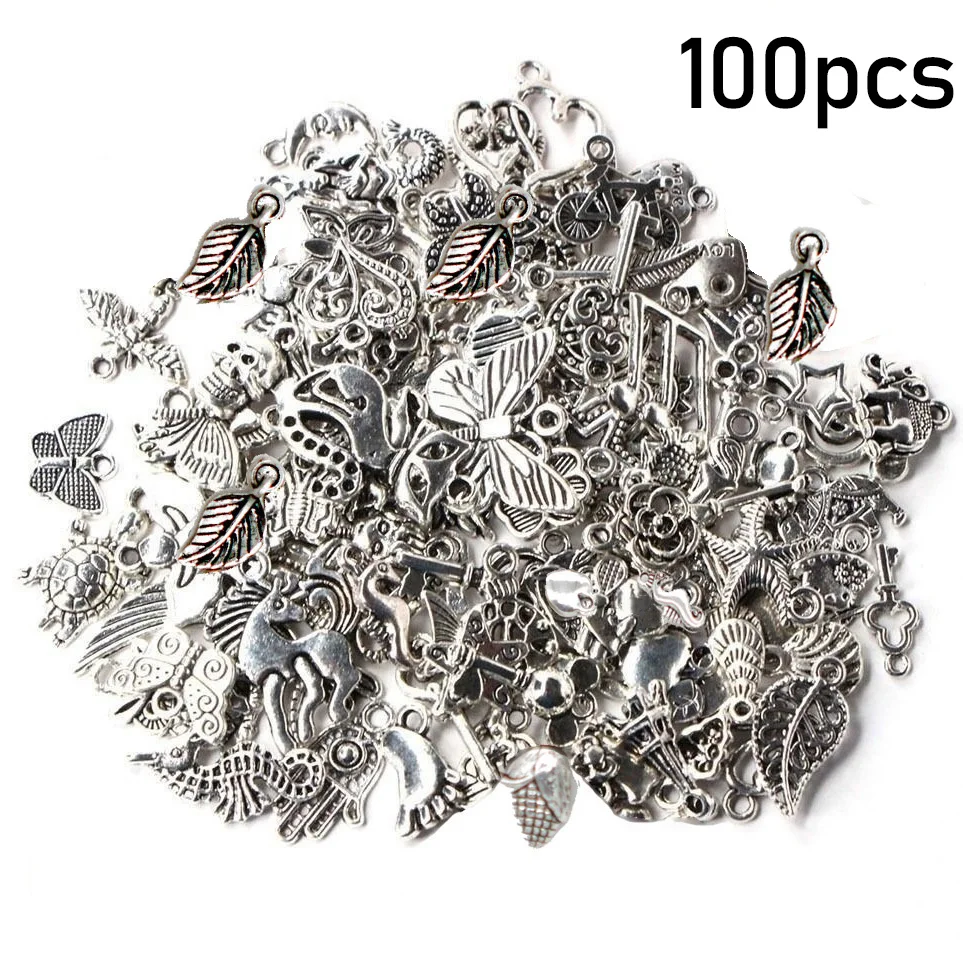 100pcs Tibetan Silver Mixed Pendant Animals Charms Beads for Jewelry Making Bracelet DIY Earrings Necklace DIY Craft Art Charm