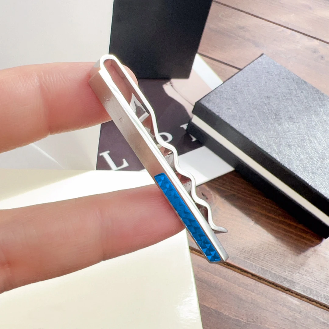 PJS MB Tie Clip Blue Gemstone Pattern 1:1 High Quality Black Man Shirt Cufflinks Classic Buttons With Box Set