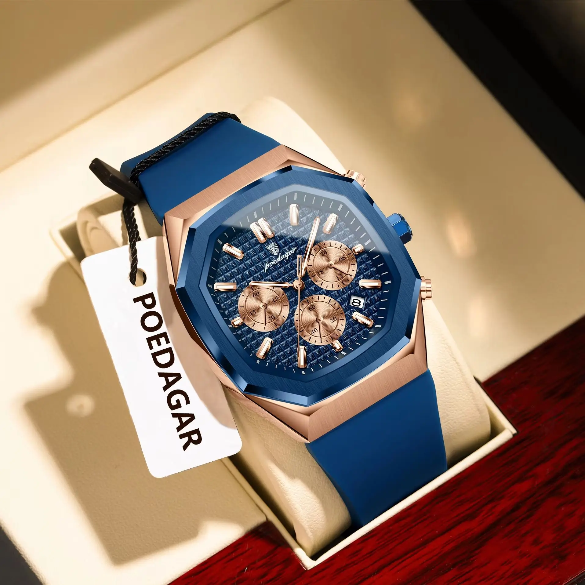 Relógio masculino fashion com cronógrafo, data, pulseira de silicone, relógio de pulso masculino à prova d'água, relógios de quartzo luminosos para homens + caixa de presente_voghion.com