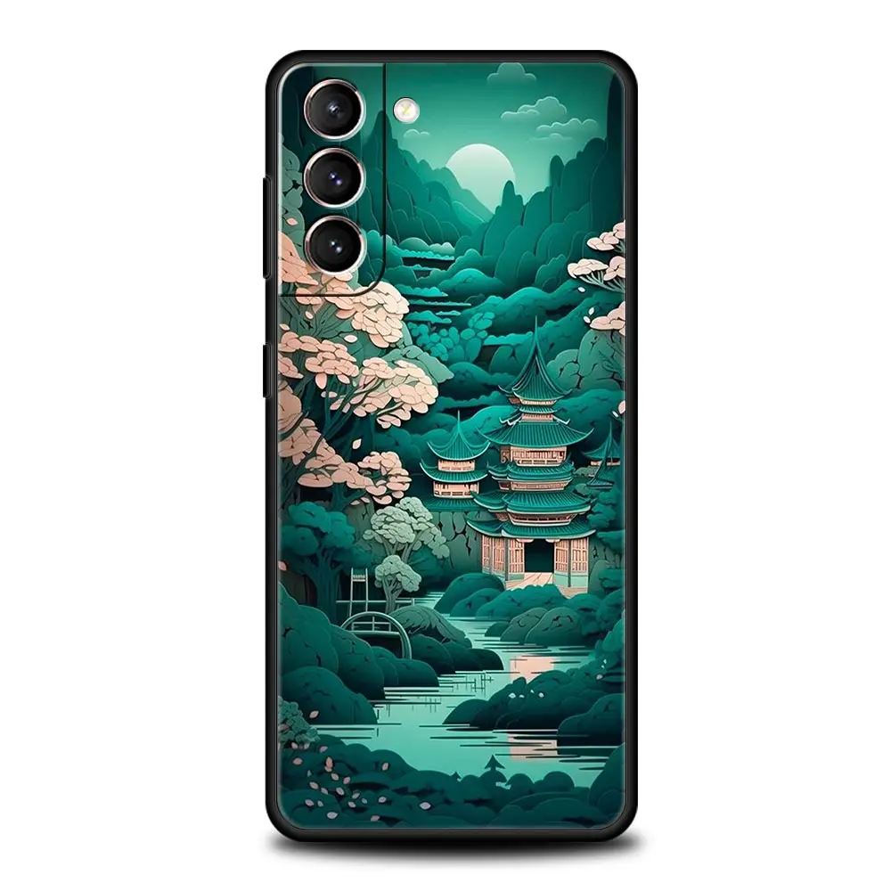 Japanese Landscape Soft Black Phone Case