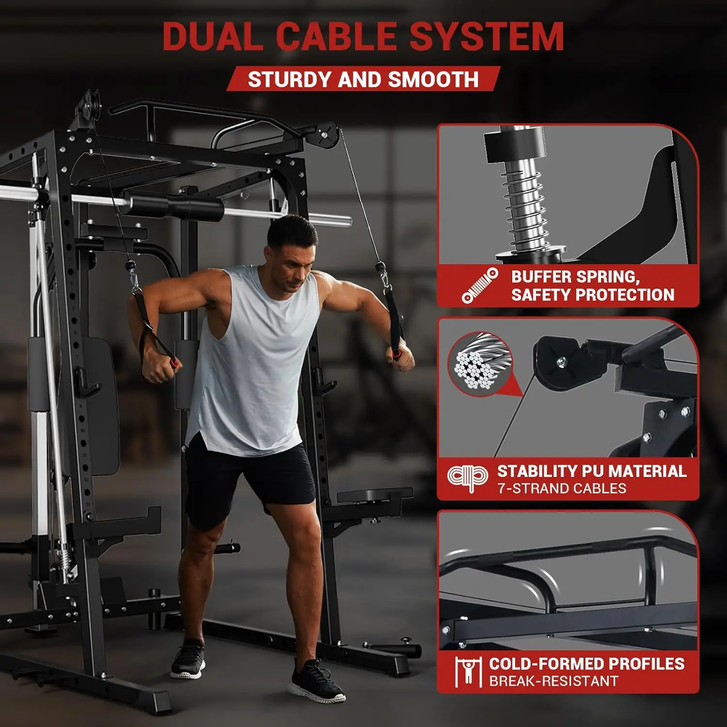 2000LBS Smith Machine Squat Rack Power Cage Cable Crossover Lat Pulldown Home Gym, Custom 3