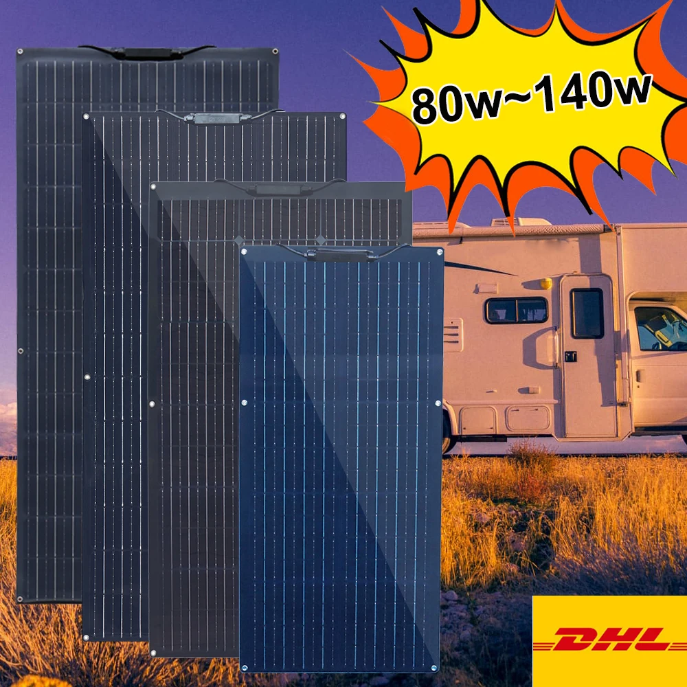 Pannello Solare Flessibile 12V 140W 120W 100W 200W Pannello Fotovoltaico Per Auto Camper Barca Batteria Sistema Domestico Balcone Dhl Freeshipping
