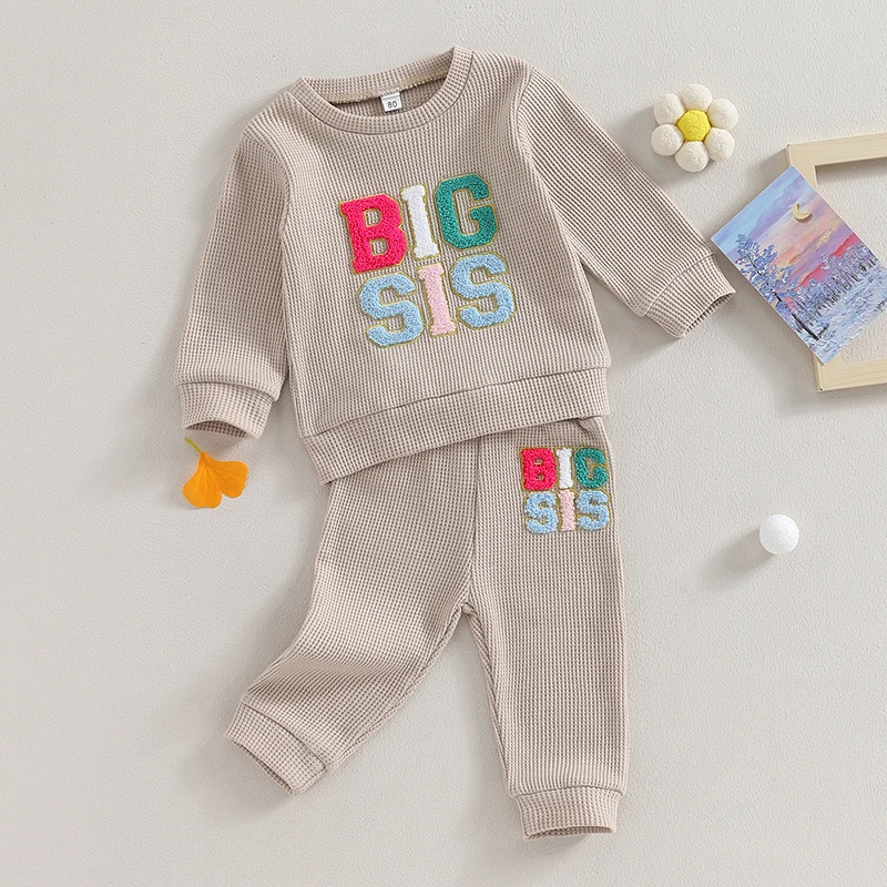 

Toddler Kids Baby Girl Autumn Clothes Sets Long Sleeve Fuzzy Letter Embroidery Sweatshirts Elastic Waist Pants Casual Tracksuits