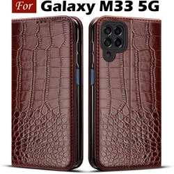 Leather Wallet Book Cover with Card Holder and Stand, Shockproof Flip Phone Case for Samsung Galaxy M33 5G (Brown)