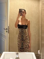 Robes Maxi en dentelle Patchwork pour femmes, mode Streetwear Sexy, bretelles, sans manches, col Slash, fente latérale, longues Robes féminines 2