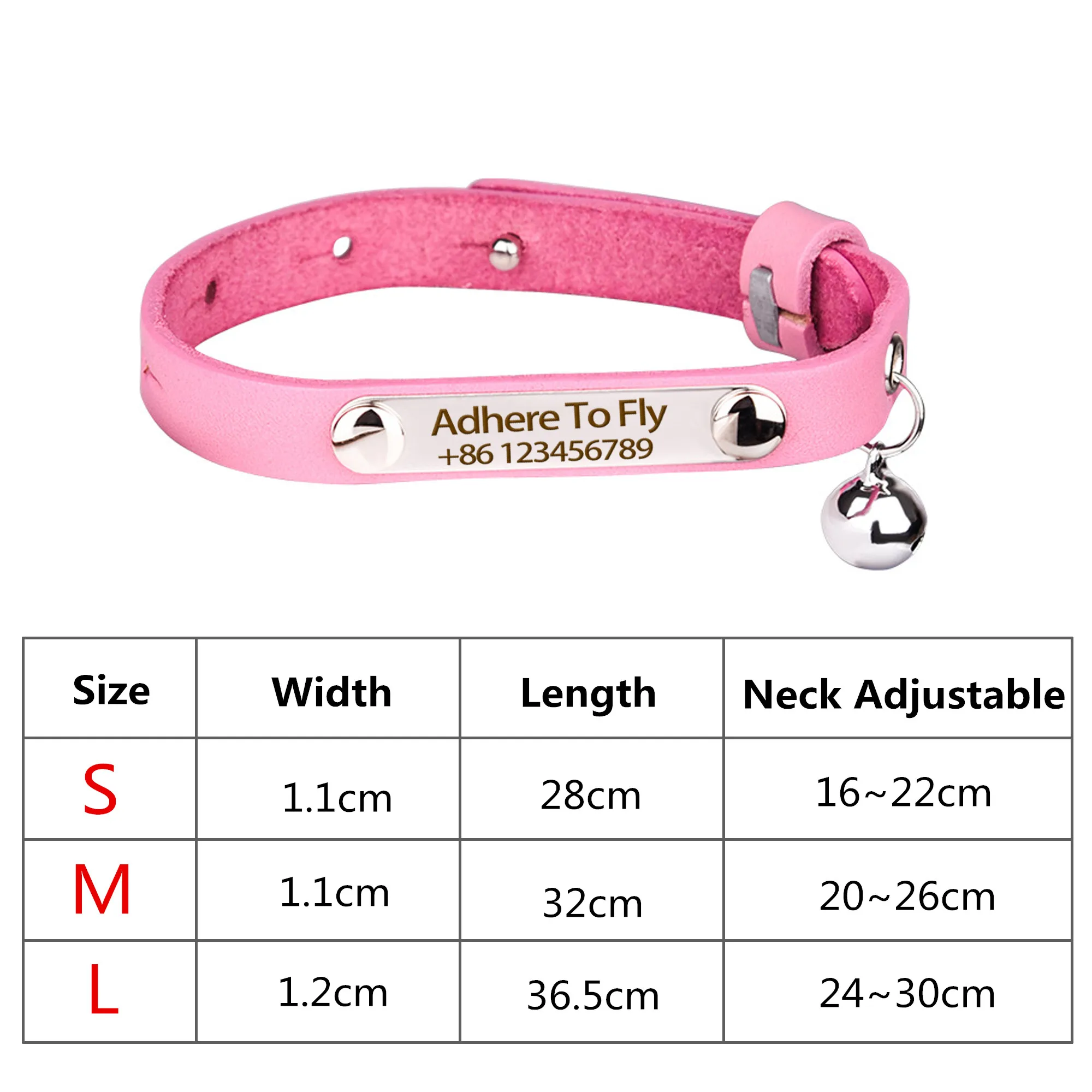 1 Pc Pet Cat Collar Personalized Antiloss Diy Custom Adjustable Leather Cat Collar With Bell Kitten Collar S/M/L Pet Accessories 4