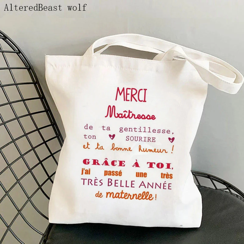 

French Women's Tote Bag Kawaii Bag Harajuku Shopping Canvas Shopper Bag Thank You Mistress Shoulder Lady Bag Teacher Gift