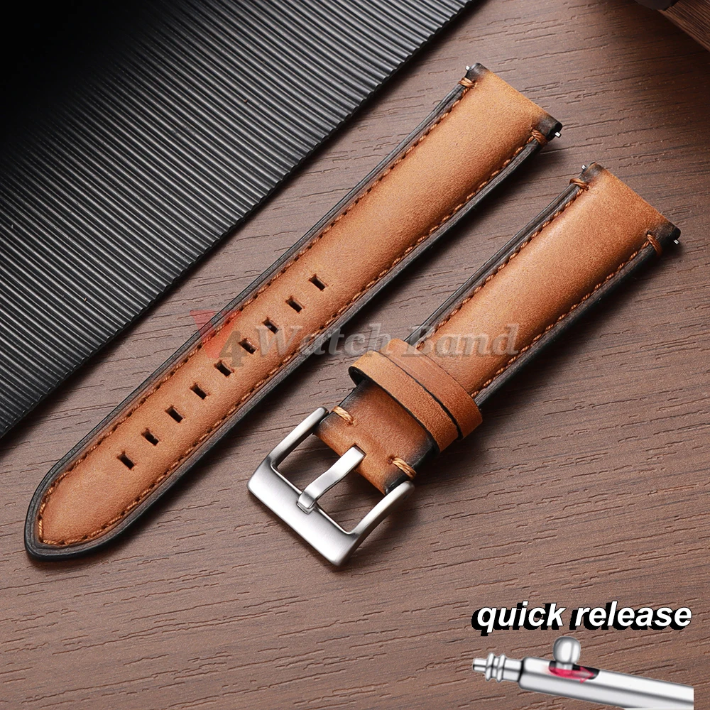 Vintage Brown Cowhide Leather Quick Release Watch Strap - Luxe Accessory Collection