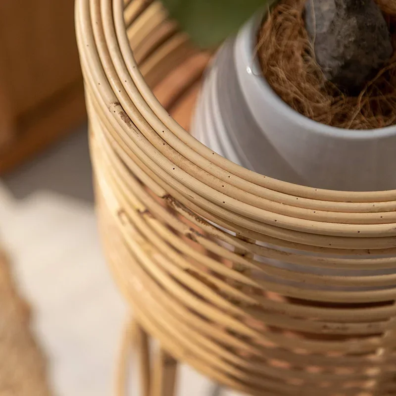 Ins Rattan Stand for Flowers, Floor Type, Indoor Plant Shelves, Homestay Decoration, Stable and Durable Rack for Plants