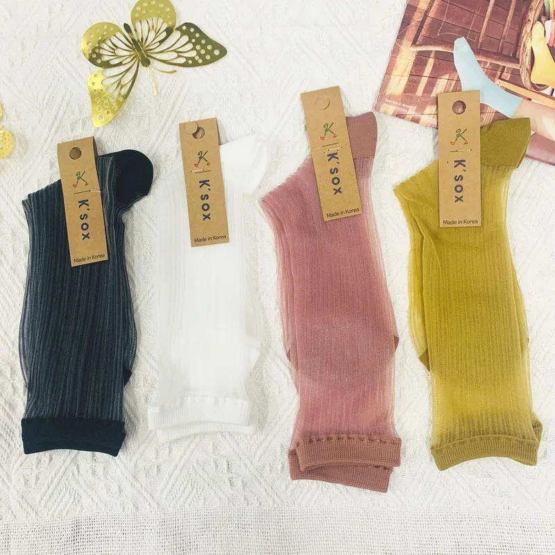 

Vertical Stripes Lace Women Sock Thin Transparent Ladies Socks Black Unisex Crew Casual Cotton Sox Girls Summer Trendy Skarpetki