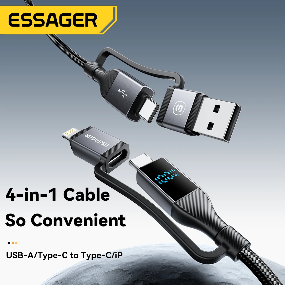 Essager 4 en 1 pantalla Digital Cable USB tipo C 100W PD Cable de carga rápida para iPhone Macbook iPad Xiaomi Cable de iluminación tipo C