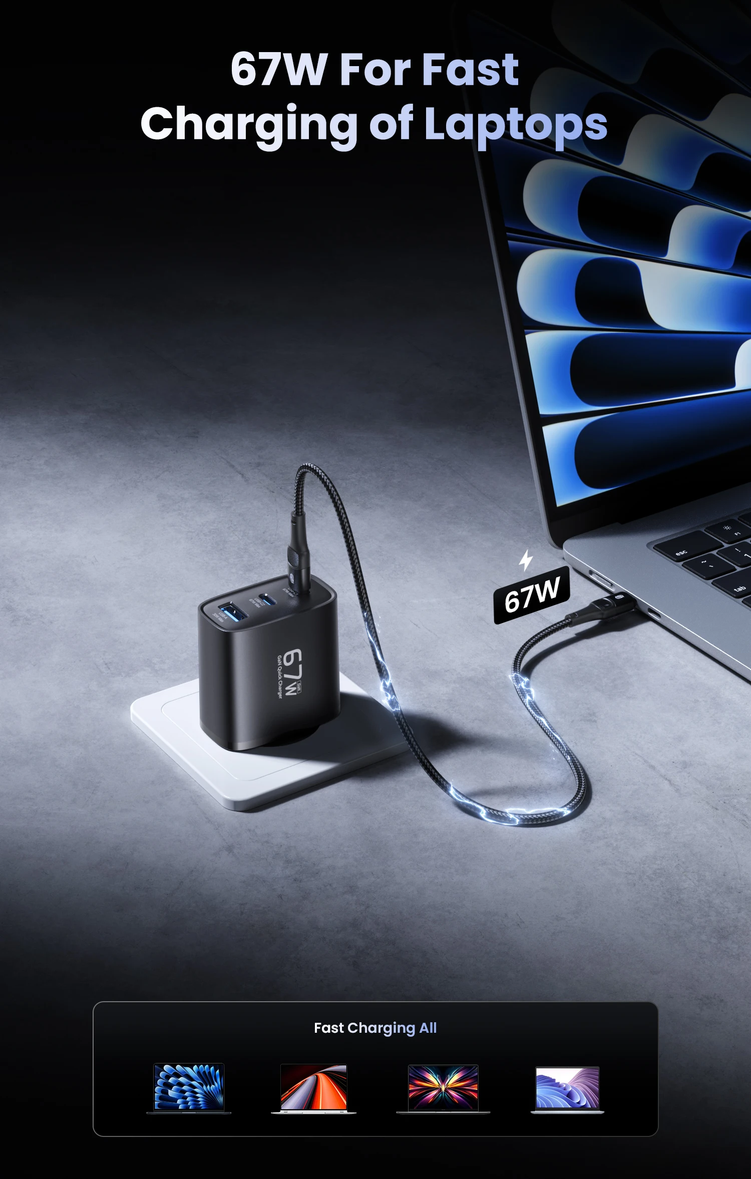 Bowlfull 67W GaN USB-C Ladegerät 3-Port USB-Ladegerät PD3.0 QC3.0 PPS Wand-USB-Typ-C Schnellladegerät für Macbook iPad iPhone 17 Samsung – Detail 3