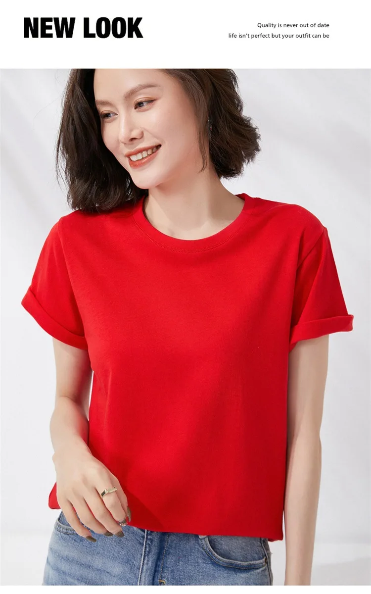 Women T-shirts 2024 Summer Tops Solid Short Sleeve Loose O-neck 100% Cotton Casual Ladies Shirts Harajuku Korean Woman Tshirts