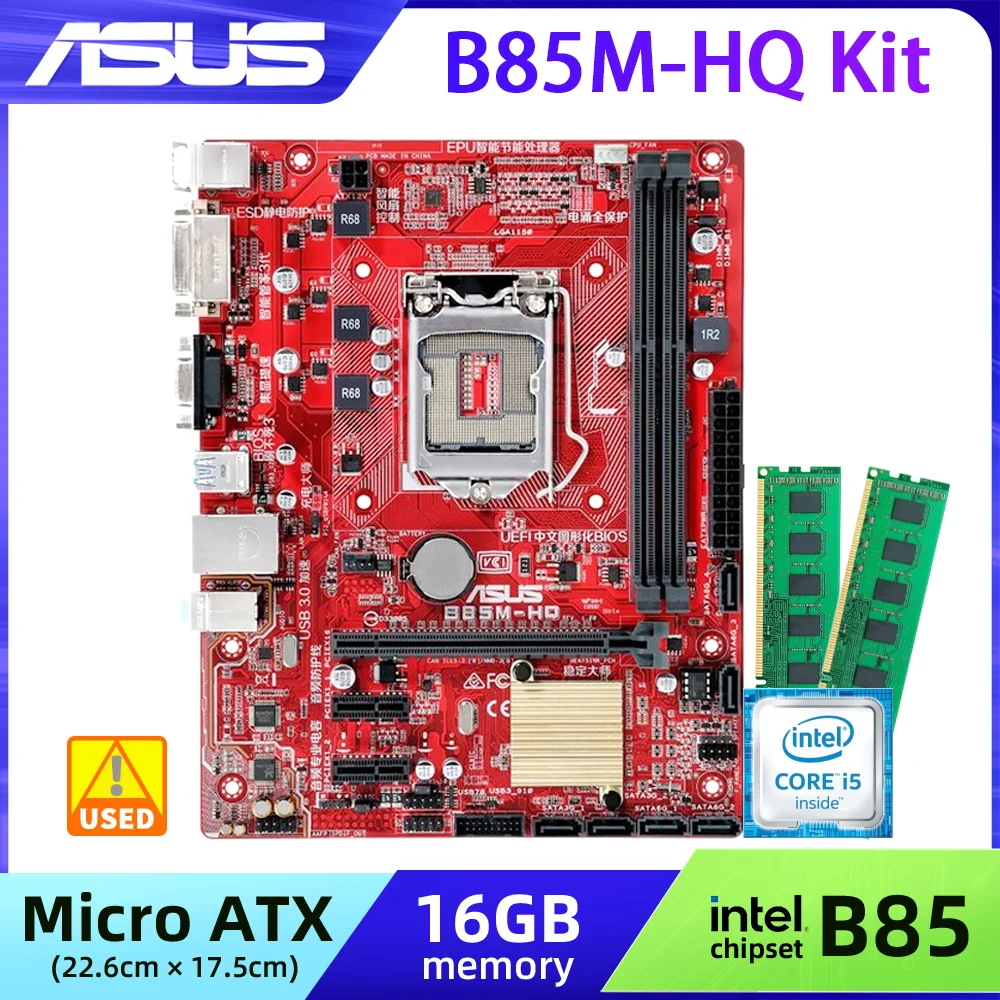 

ASUS B85M-HQ+i5 4690S+DDR3 8gx2 Motherboard kit LGA 1150 with Intel B85 DDR3 Chipset PCI-E 3.0 4×SATA III USB3.0 VGA Micro ATX