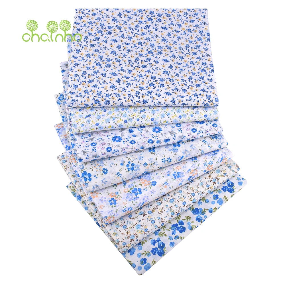 

Chainho,Printed Plain Weave Cotton Fabric,Thin & Low Density Patchwork Cloth,DIY Quilting Sewing Material,Blue Series,50x50cm