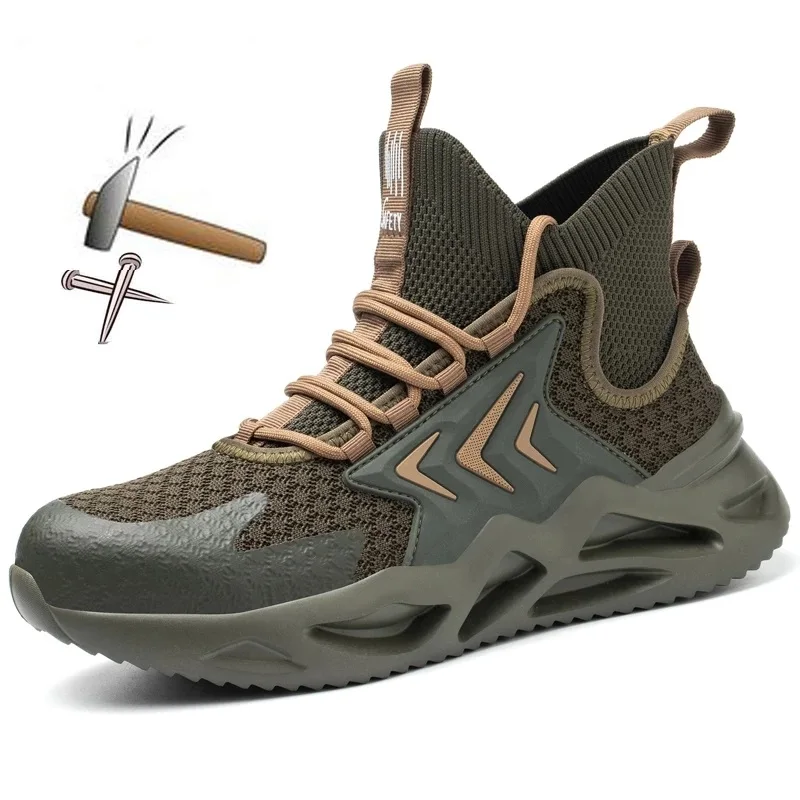 

Lightweight safety booLightweight safety boots men's soft breathable steel toe high-top shoes puncture-resistant outdoor indestr