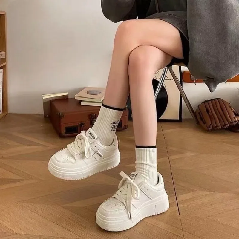 Women Sneakers 2024 Fall Pure White Breathable Platform Shoes