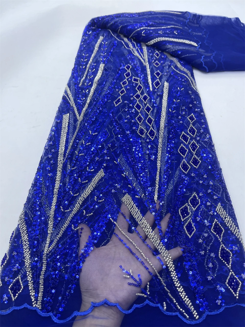 

High Quality 2024 African Nigeria Sequins Tulle Lace Fabric French Embroidery Wedding Party Guipure Dress Beads Stone 5Yards