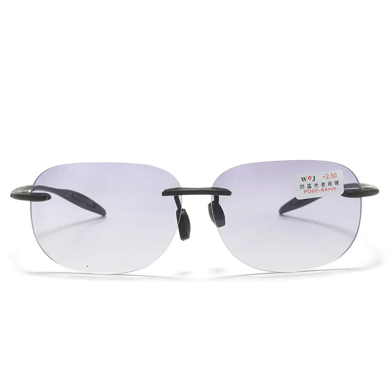 Fashionable Prescription Reading Eyeglasses Progressive Bifocal Sun Glasses for Middle-aged Frameless Presbyopia Glasses Diopter 5
