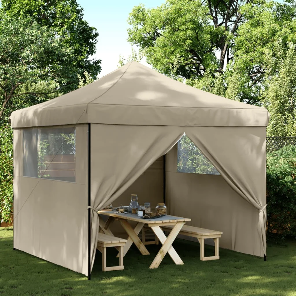 Faltbare, ausziehbare Partyzelt mit 4 Seitenwänden in Taupe, perfekt für Feiern, Events und Urlaub. – Detail 1