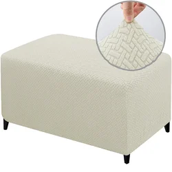 Premium Stretch Ottoman Slipcovers - Soft, Durable Fabric Protector - XL (Beige)