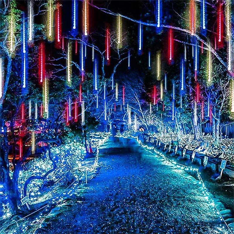 32/24/16/8Tubes Christmas Meteor Shower Garland Festoon Holiday Lights Outdoor Fairy String Lights for Street Garden Decoration