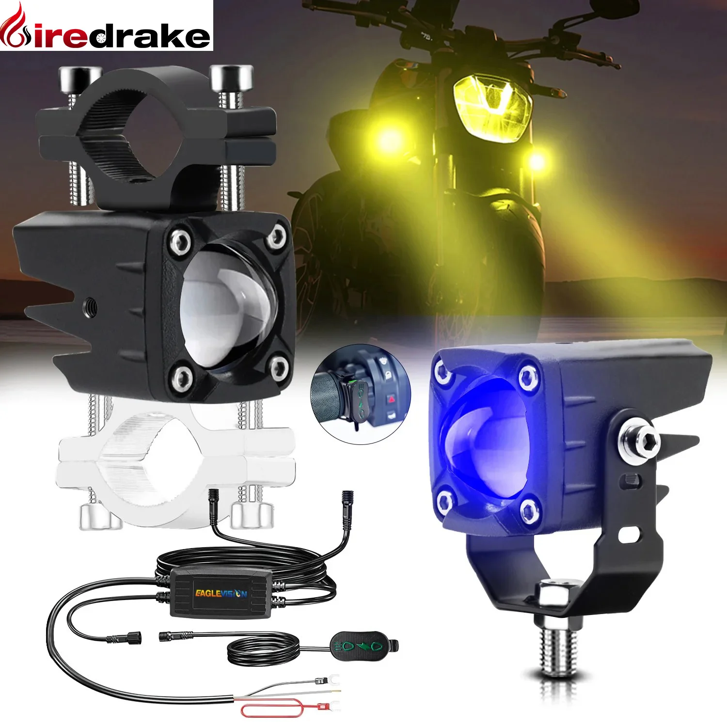 Фонарь для мотоцикла, 120 Вт, 6000 лм, триколор, 3000/10000/K