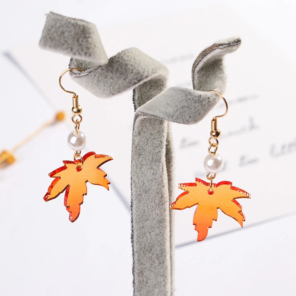Women Simple Maple Leaves Pearl Drop Dangle Earrings Trendy Personality Minimalist Jewelry Gift