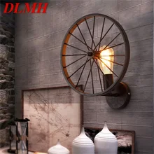 

DLMH American Style Wall Light Round Creative Wheel Shape Design Indoor Retro Lamp Fixtures Loft Restaurant LED Sconce