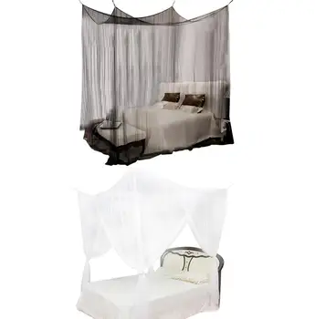 Moustiquaire noire et blanche pour lit double à quatre coins, lit à poteaux, literie complète, queen size et king size 1