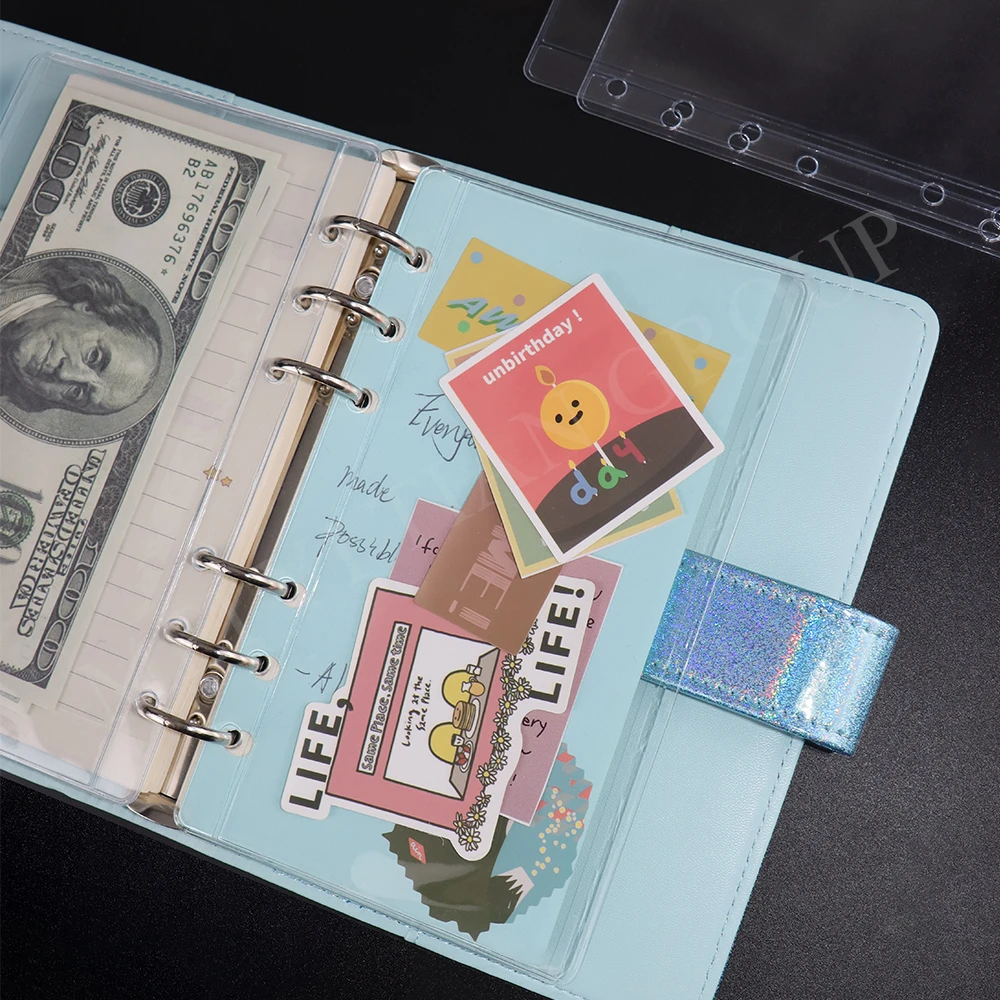 12pcs A5 A6 A7 Mini Side Open PVC Envelope Pouch Loose Leaf Binder Pocket Photo File Card Bag Binder Pockets pvc binder pockets