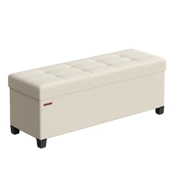 SONGMICS Foldable Storage Ottoman Bench with Legs – 43" End of Bed Bench & Footrest Chest 1