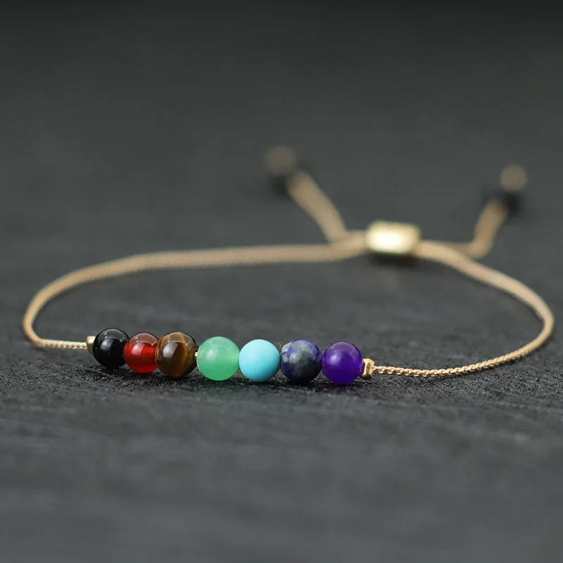 Unisex Adjustable Chakra Bracelet with Obsidian and Tiger Eyes Stone