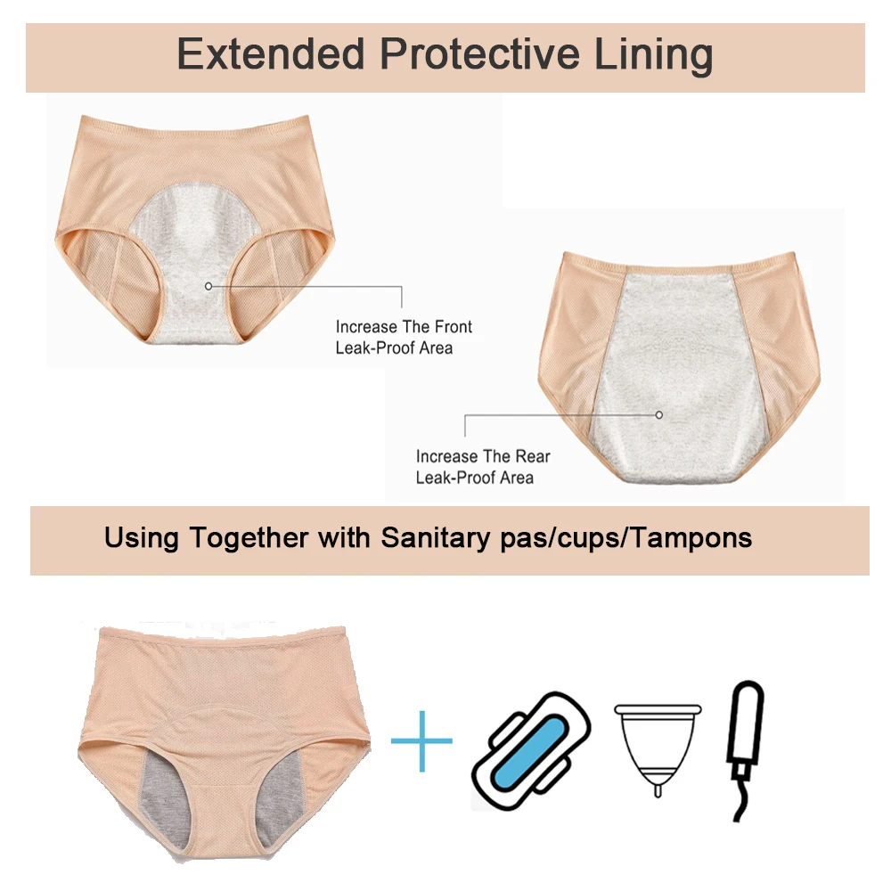 5Pcs Leak Proof Menstrual Panties Women Cotton Comfort Incontinence Briefs Female Period Physiological Underwear Plus Size 3