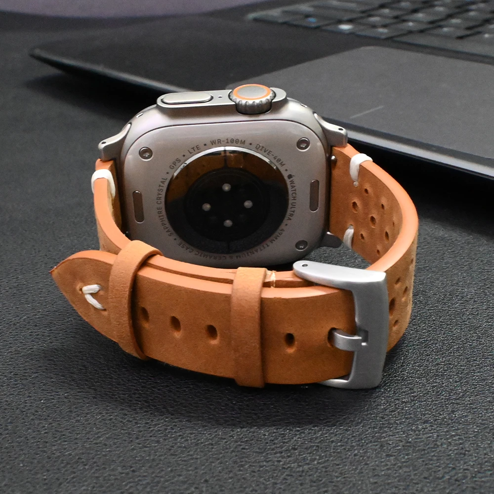 Premium Genuine Leather Watch Band - Elegant Titanium Strap