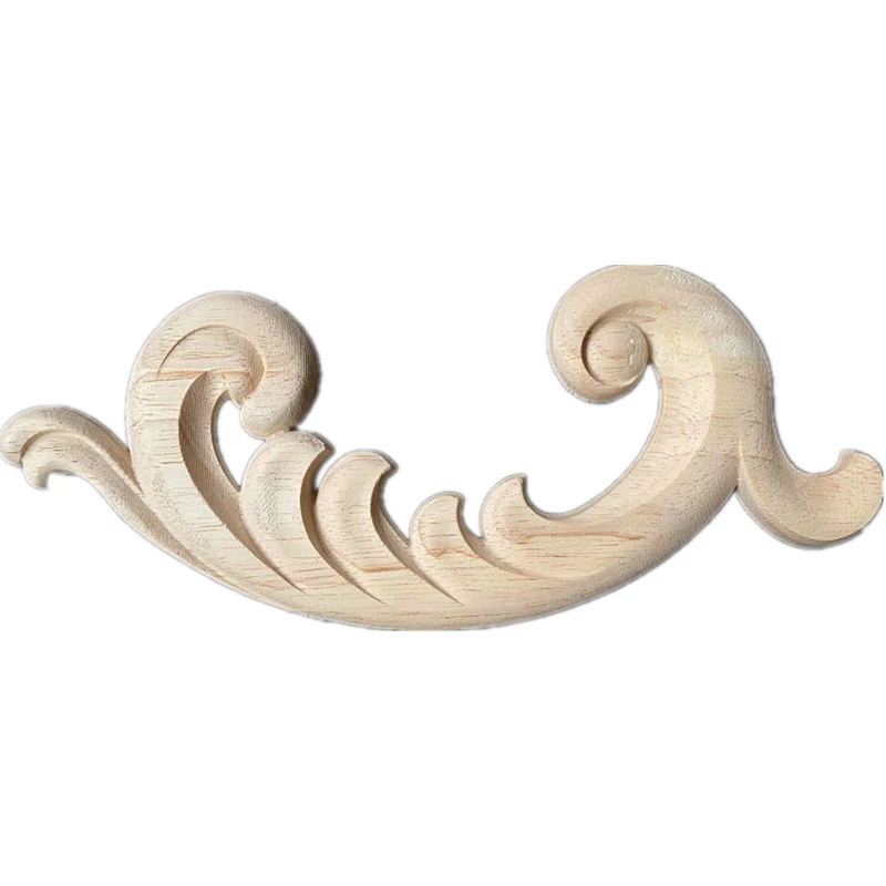

8-20cm New Flower Wood Carving Natural Wood Appliques for Furniture Cabinet Unpainted Wooden Mouldings Decal Decorative Figurine