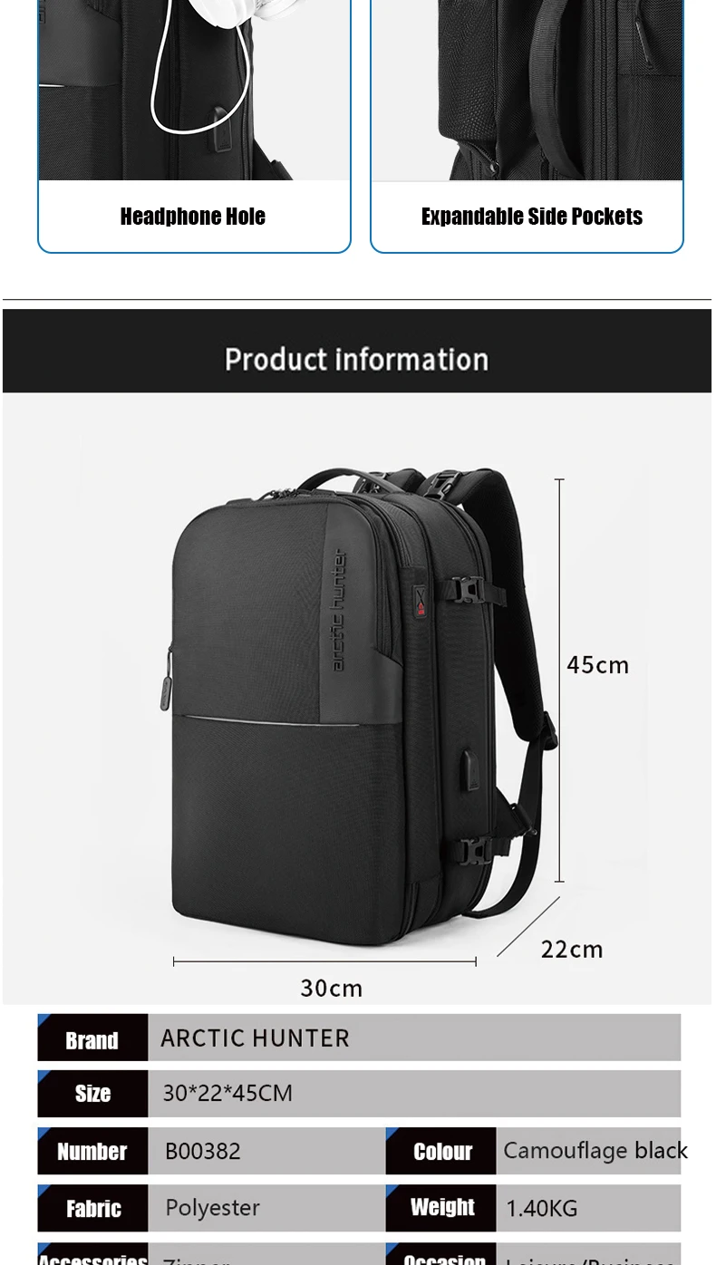 ARCTIC HUNTER B00382 2 in 1 Detachable17 inch Laptop Backpack