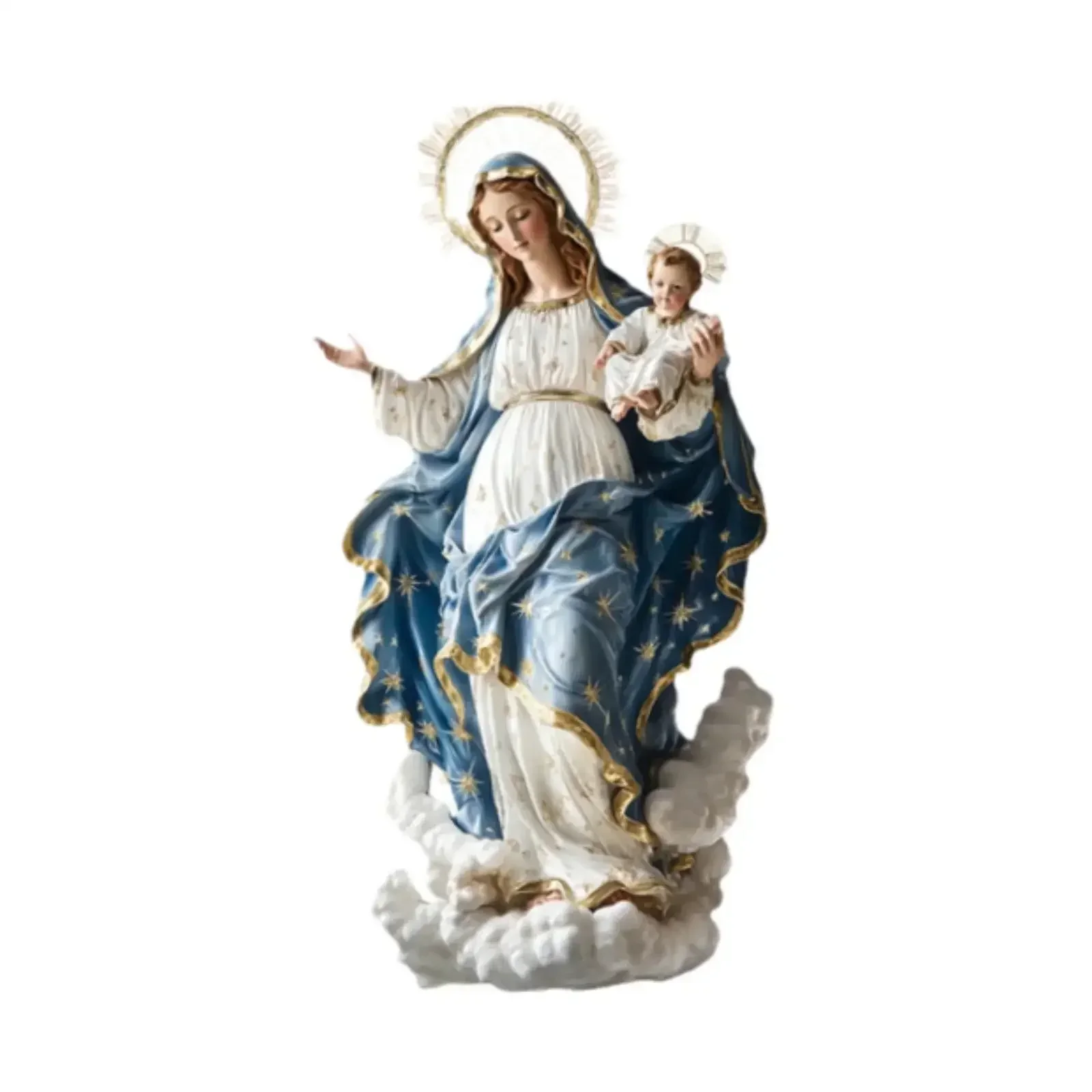 Blessed Mary Figurine Christmas Scene Decorative with Child Jesus Tabletop