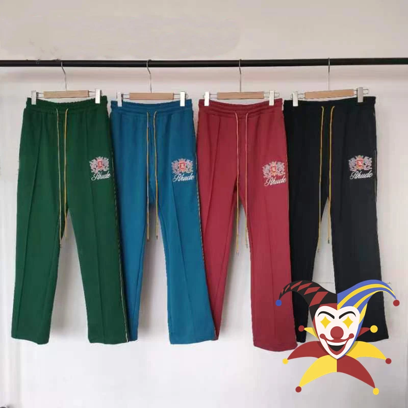 

Rhude Embroidery Logo Sweatpants Men Women 1:1 High Quality Patchwork Striped Rhude Pants