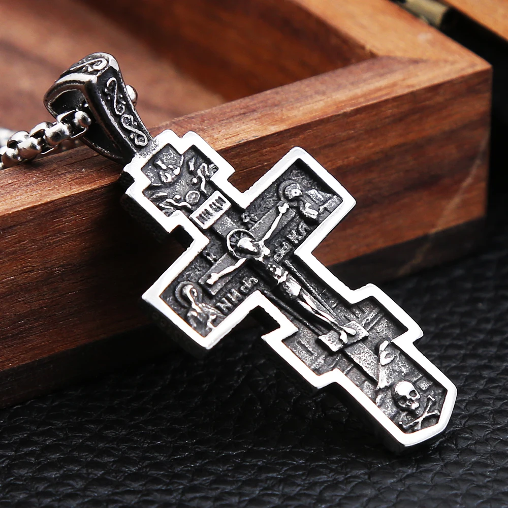 

Small Size Unique Jesus Amulet Necklace Stainless Steel Jesus Cross Pendant For Men Biker Fashion Jewelry Gifts Dropshipping