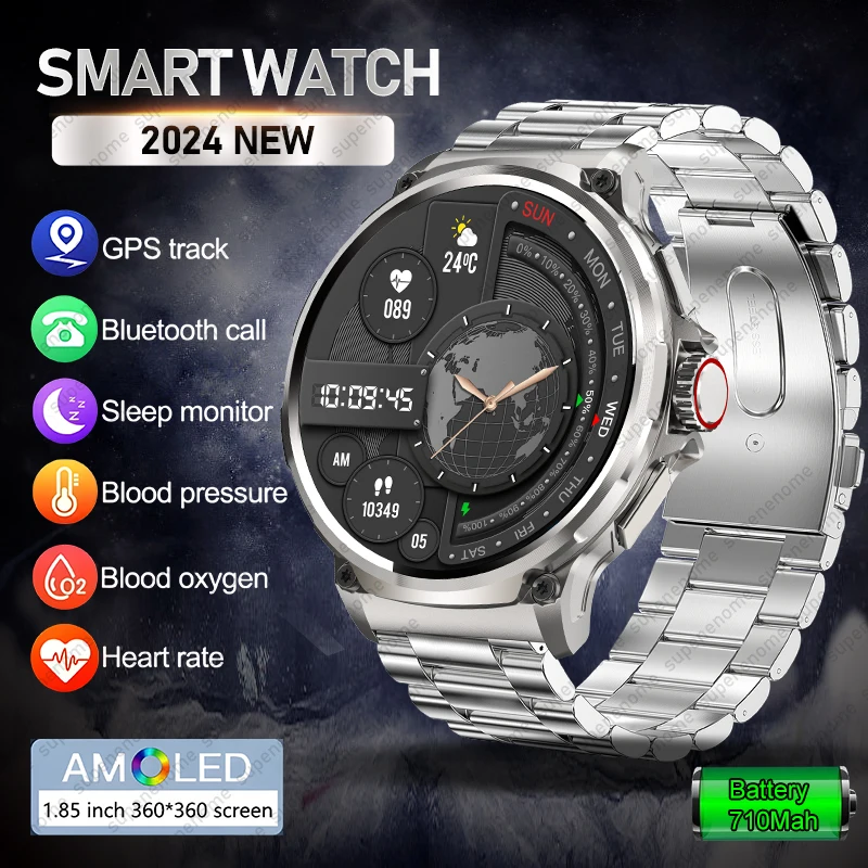 

New HD GPS Bluetooth Call Men IP68 Waterproof Smart Watch Blood Oxygen 710mAh Battery Health 100+sport Modes Smart Watches 2024