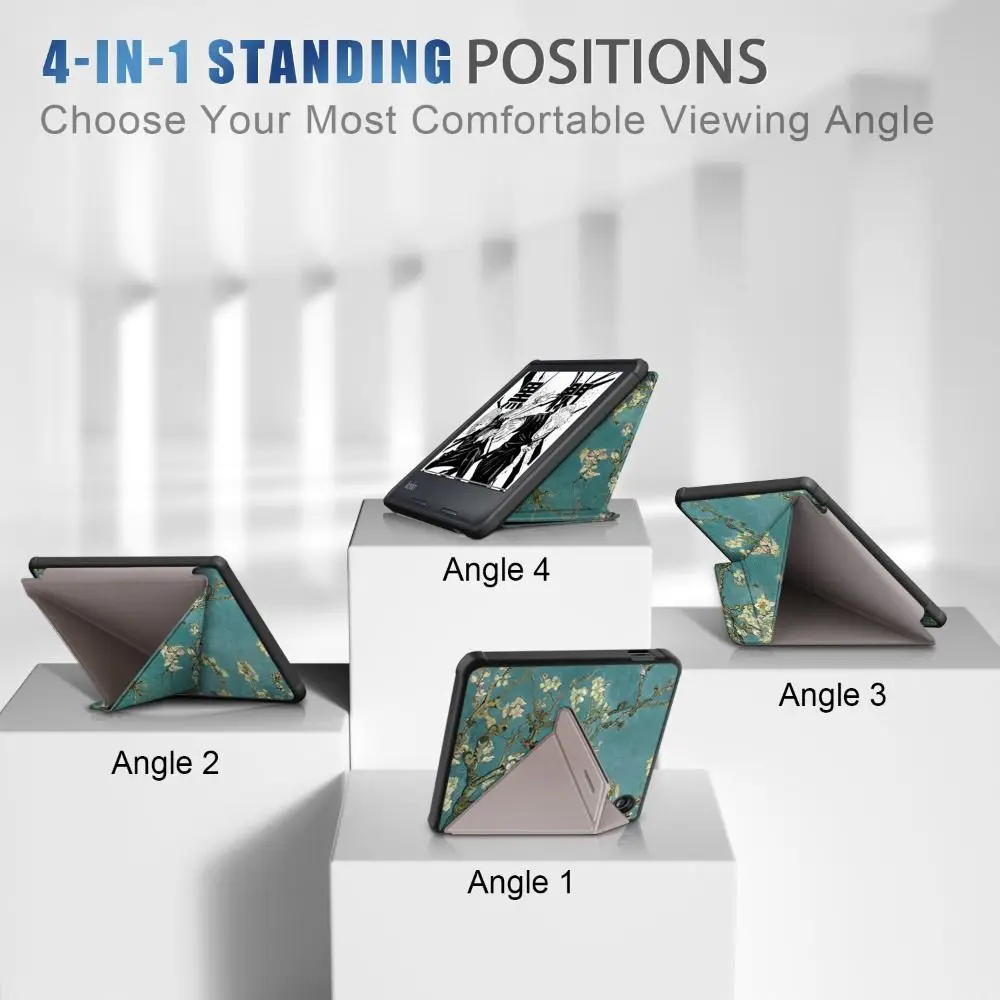 Auto Wake/Sleep N873 Smart Case 7 inch Shockproof eReader Cover Multi-folding Stand PU Leather for Kobo Libra H2O