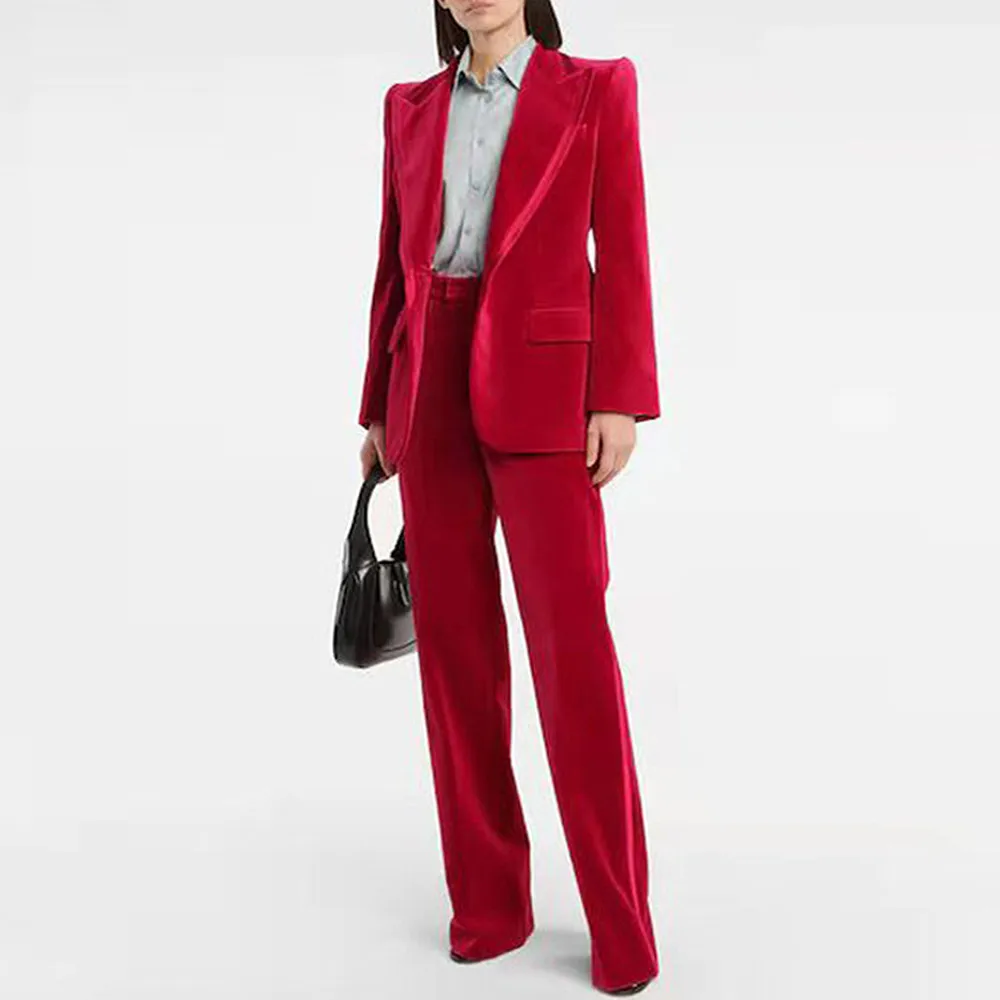 

Pants suit Custom Size New Fashion Boutique Velvet Fabric Lapel Slim Long Sleeve Straight Trousers Commuter Casual Woman Suit