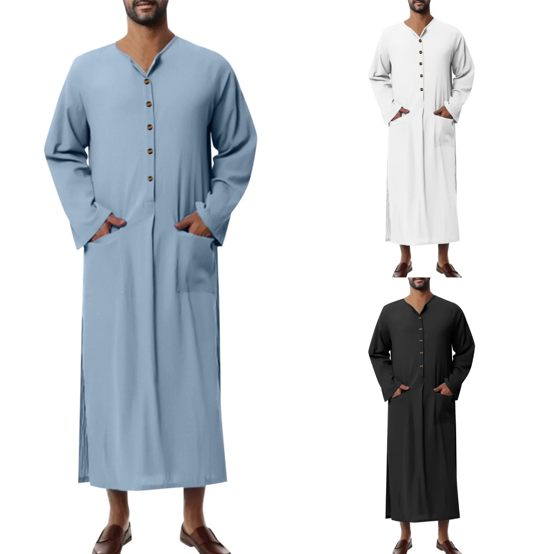 

Muslim Men Jubba Thobe Islamic Clothing Ramadan Mens Abaya Robe Saudi Solid Long dress Musulman Caftan Jubah Dubai Arab Dressing