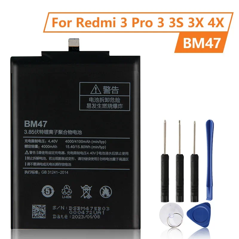 

New Replacement Battery BM47 For Xiaomi Redmi 3 3S 3X 4X Redmi3 Pro Redrice Hongmi Phone Battery 4000mAh