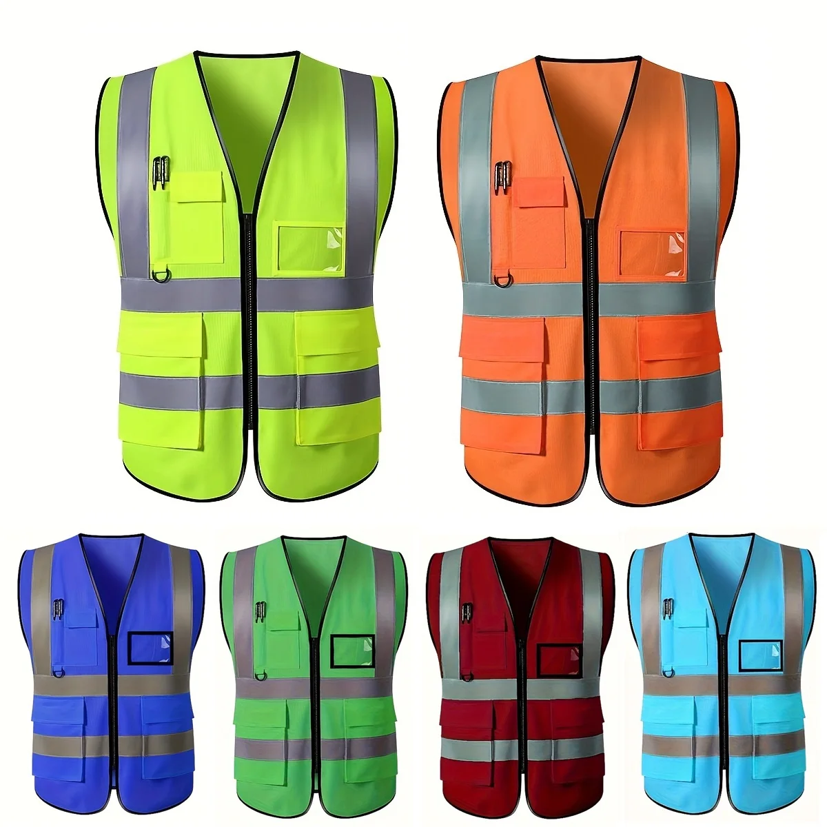 Safety Vest Colorful Safety Vest Multi-pocket Outdoor Breathable Traffic Railway Coal Miners Workwear Uniform Racing Running Working