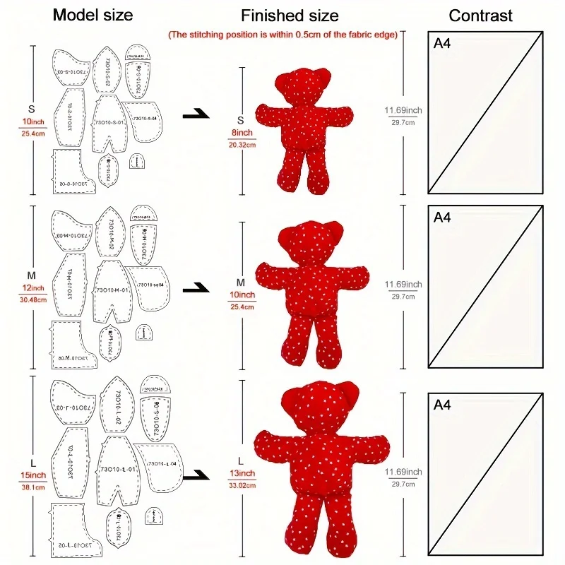 10pcs/Set creative acrylic memory bear templates patchwork cutting ruler DIY chid toy gift sewing pattern instruction